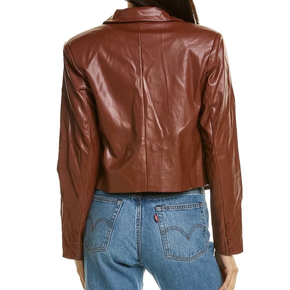 New Area Stars Faux Leather Double Breasted Cropped Jacket Brown Size Large - Picture 2 of 16